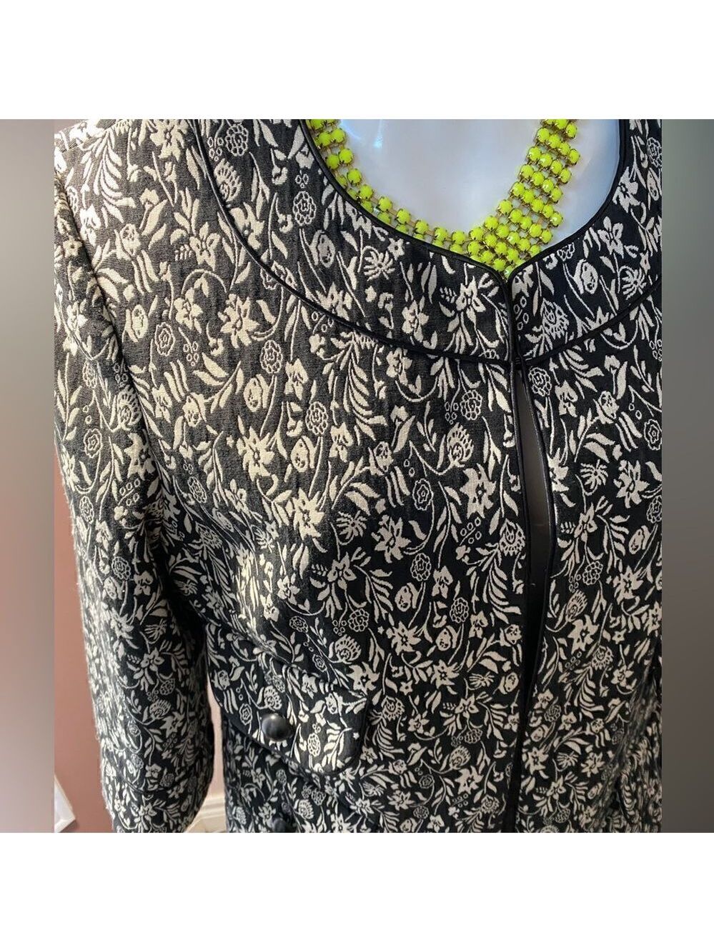 MARIO Serrani Italy Long Floral Print collarless Cardigan Size 8 - Picture 3 of 16